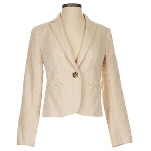 🔆 Ann Taylor Bone Natural Cream Textured Weave Work Blazer Size 8p Petite NWOT